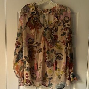 Soft Surroundings Floral Print Blouse with Tassels